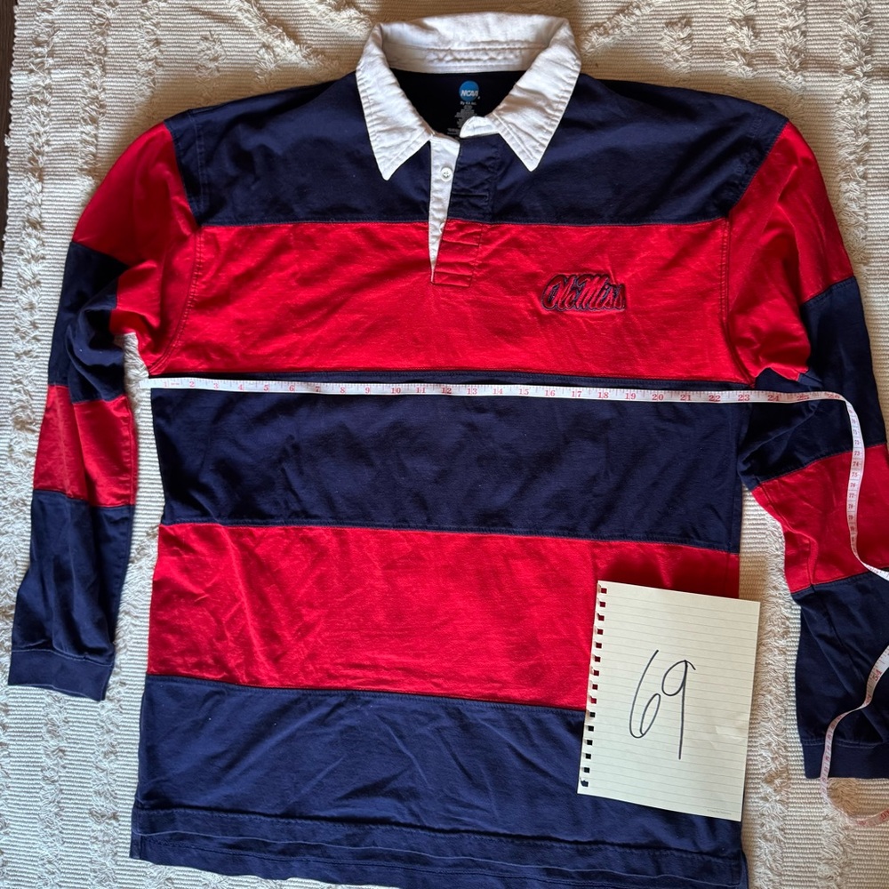 Ole Miss NCAA Red and Blue Long Sleeve Rugby Shirt